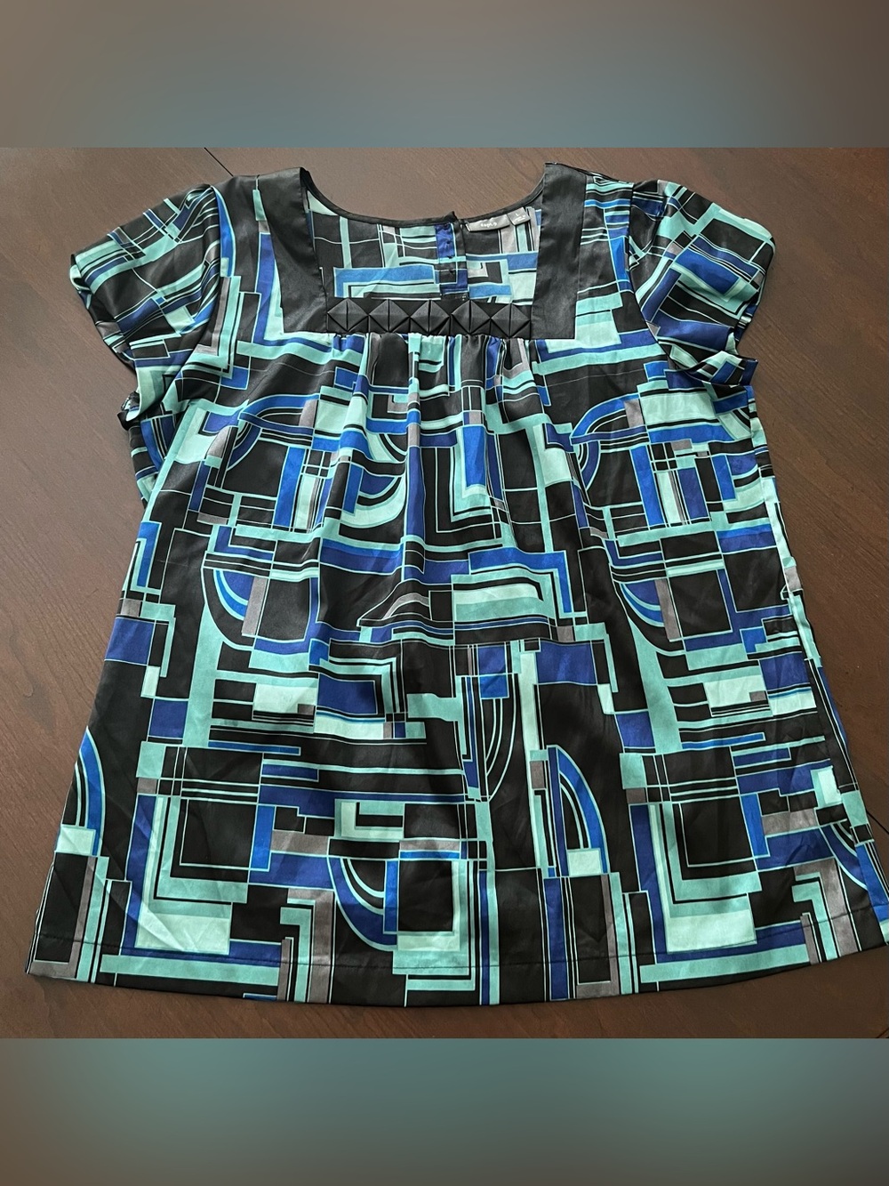 Apt. 9 Black, Teal & Blue Geometric Girls' Short Sleeve Top